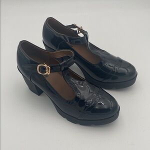 Dadawen Black Patent vegan Leather T-Strap pump chunky women 39 Y2K retro gothic